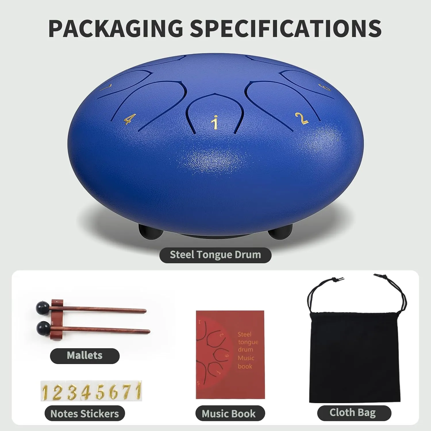 Rain Drum for Outside Garden, 6 Inches 8 Notes Steel Tongue Chakra Drums, Waterproof Meditation Echo Rain Chime, Musical Instruments for Adult Gift with Bag, Music Book (Dark Blue)