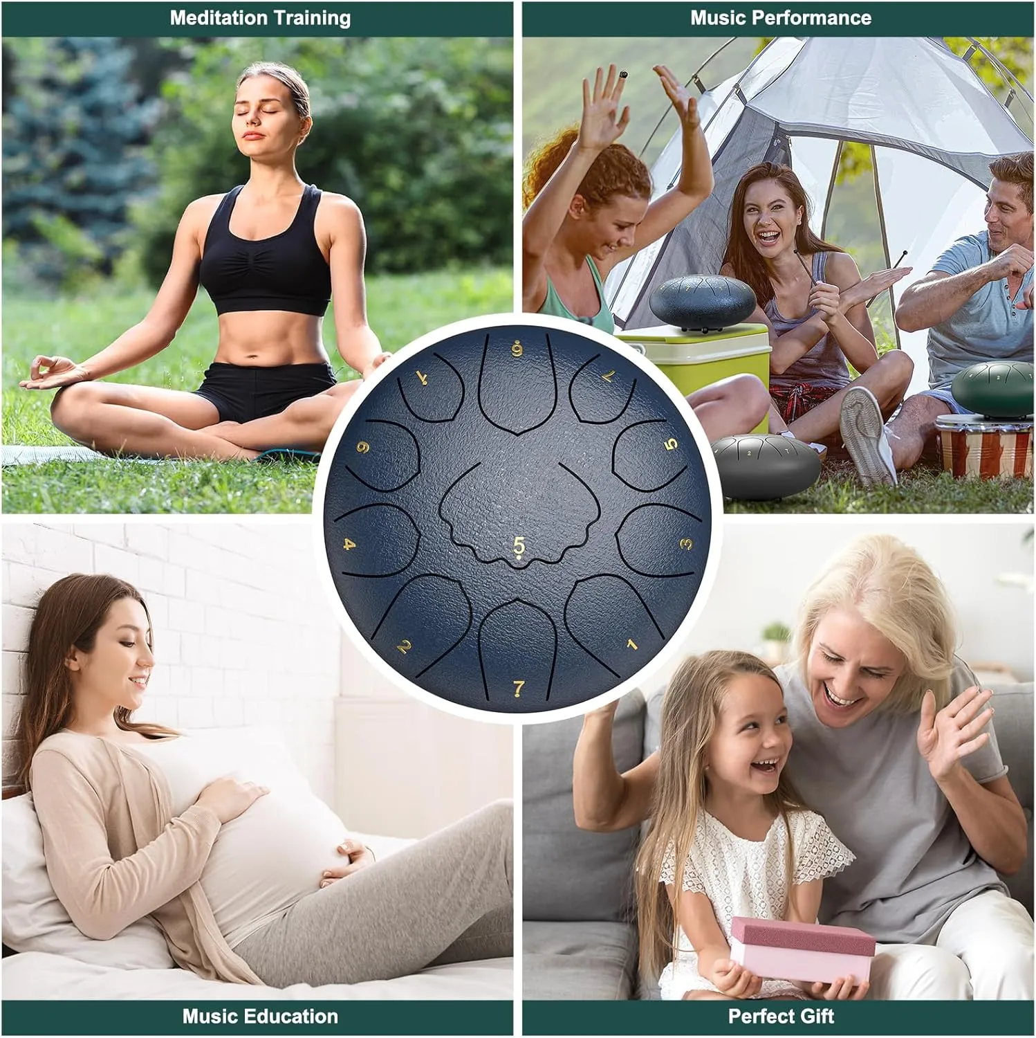 Rain Drum for Outside Garden, 8 Inches 11 Notes Steel Tongue Chakra, Waterproof Rain Chime Meditation, Musical Instruments for Adult Gift With Bag, Music Book, Mallets (Navy Blue)
