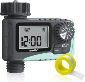 RAINPOINT Sprinkler Timer Outdoor, Programmable Watering Irrigation Timer with Rain Delay/Manual, V2, 2024 Release (Plastic)