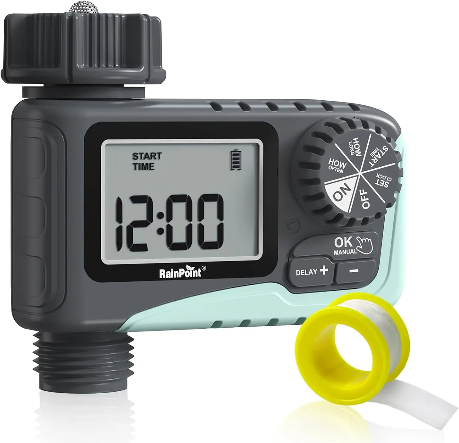RAINPOINT Sprinkler Timer Outdoor, Programmable Watering Irrigation Timer with Rain Delay/Manual, V2, 2024 Release (Plastic)