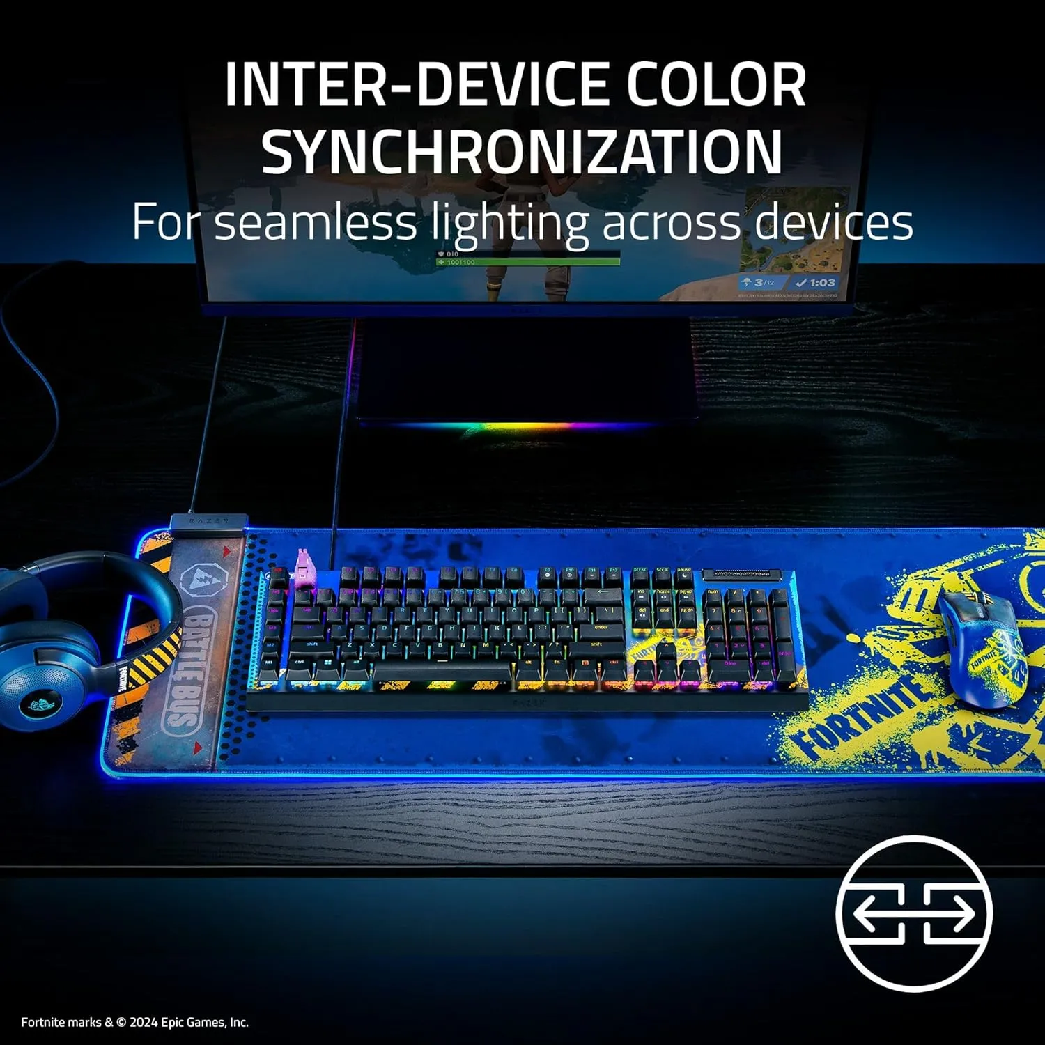 Razer Goliathus Extended Chroma Gaming Mousepad: Customizable Chroma RGB Lighting - Micro Textured Surface - Balanced Control & Speed - Non-Slip Rubber Base - Large Surface - Fortnite Edition