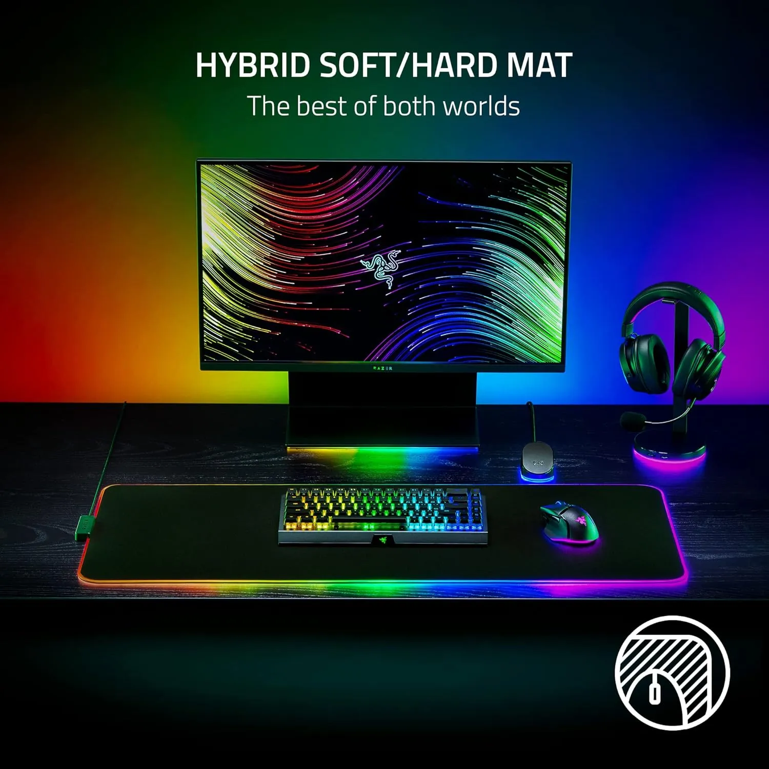 Razer Strider Chroma Hybrid Gaming Mouse Mat with Razer Chroma RGB: Hybrid Soft/Hard Mat - 19 Razer Chroma RGB Lighting Zones - Warp and Water-Resistant - Anti-Slip Base - Seamless Edges