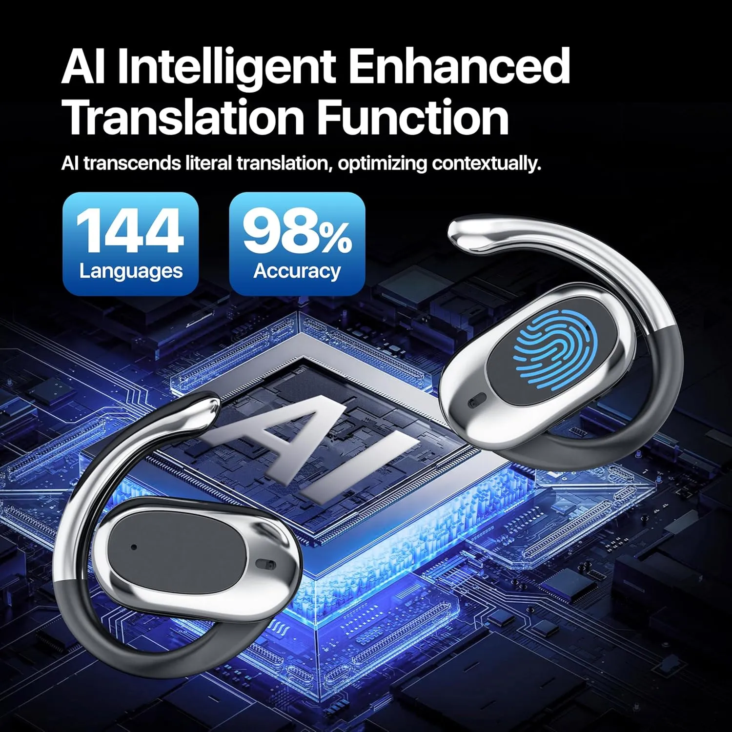 Real Time Translation Earbuds, AI Language Translator Earphone 3-in-1 Accents & Long Battery Life Translation Earbuds OWS 144 Languages & 8 Offline for Travel Business,（Black）