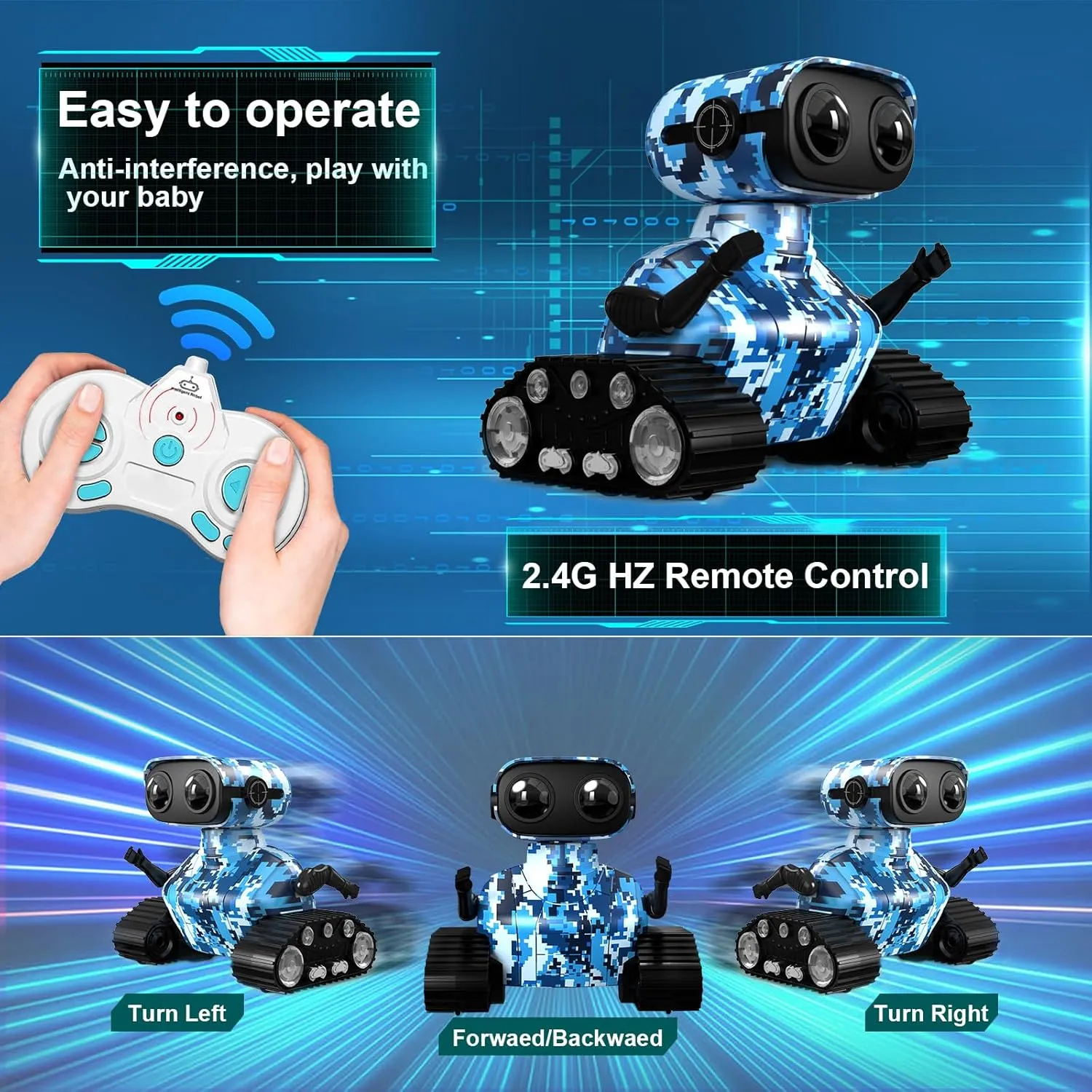 Rechargeable Robot Toy for Boys | RC Remote Control with LED Eyes, Dance Moves, Music | Gifts for Kids Age 3 4  Boost Imagination and Motor Skills(Navy Blue)