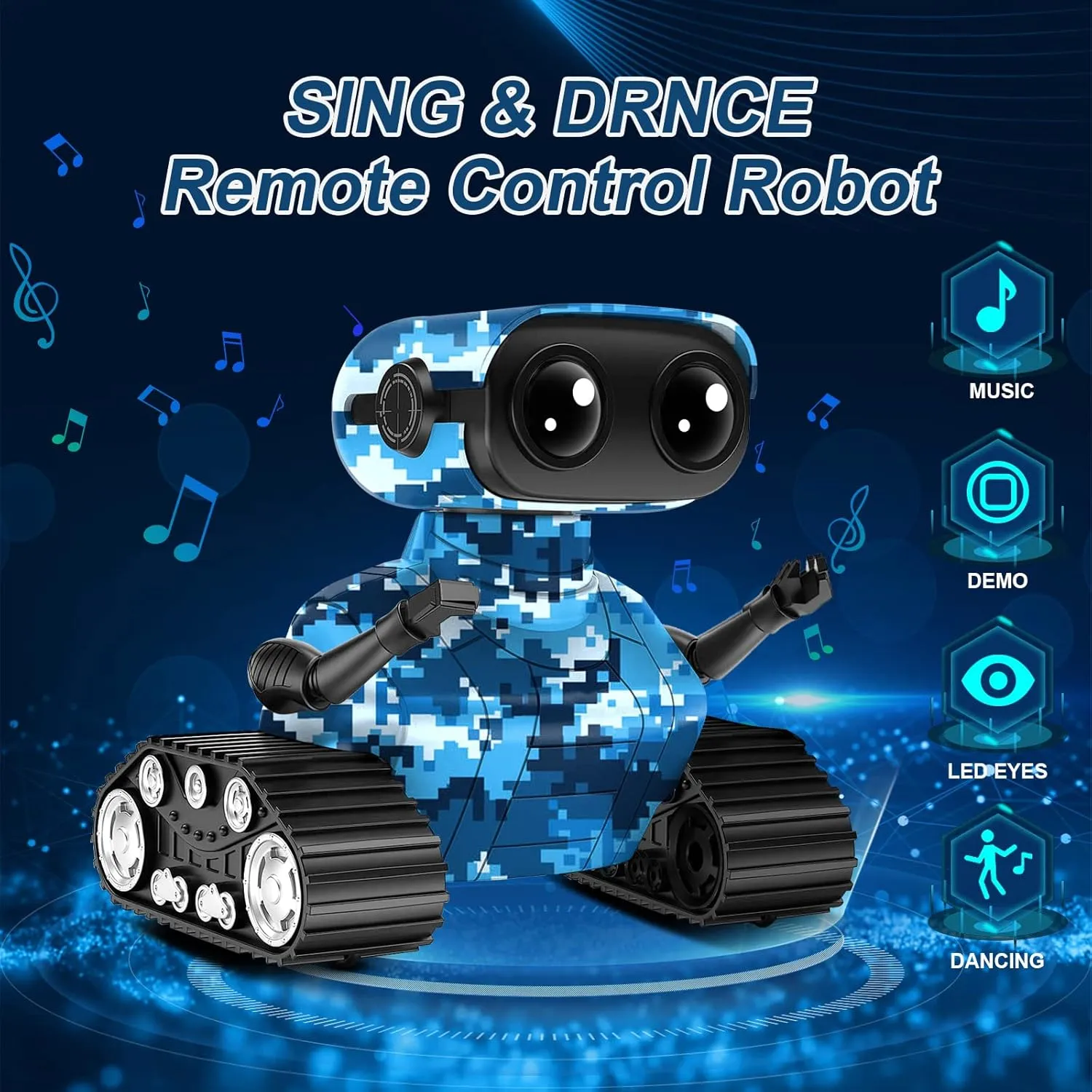 Rechargeable Robot Toy for Boys | RC Remote Control with LED Eyes, Dance Moves, Music | Gifts for Kids Age 3 4  Boost Imagination and Motor Skills(Navy Blue)