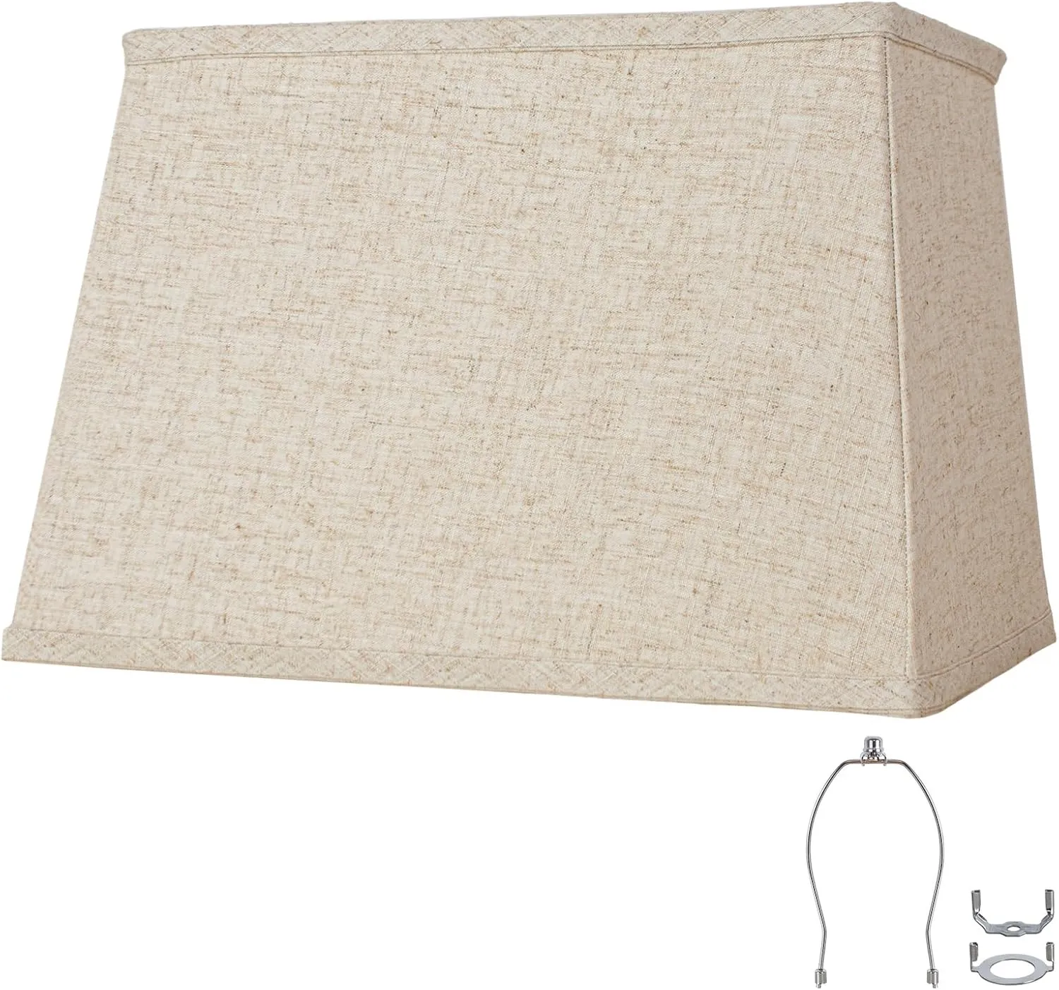Rectangular Lampshade, Large Beige Lamp Shade, (7 x 12.5) '' x (9 x 15) '' x 9.8 '', Includes 1 Shade Bracket, 2 Adapters, Suitable for Table Lamps and Floor Lamps, Easy Assembly