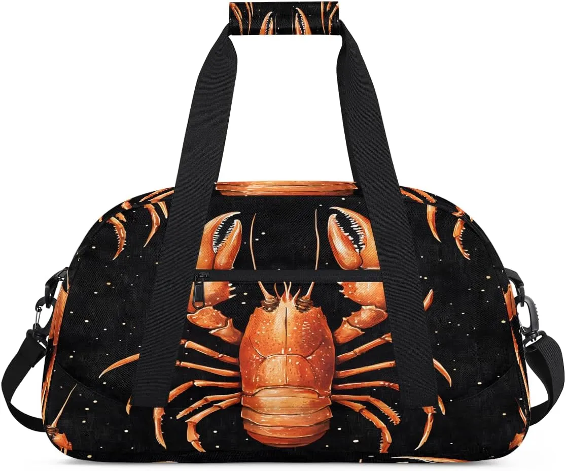 Red Crayfish Kids Overnighter Duffel Bags for Boys, Carry-On Size Sports Gym Bag with Front Zipper Pocket for School Practice or Overnight Travel Weekender Sleepover Tote Bag