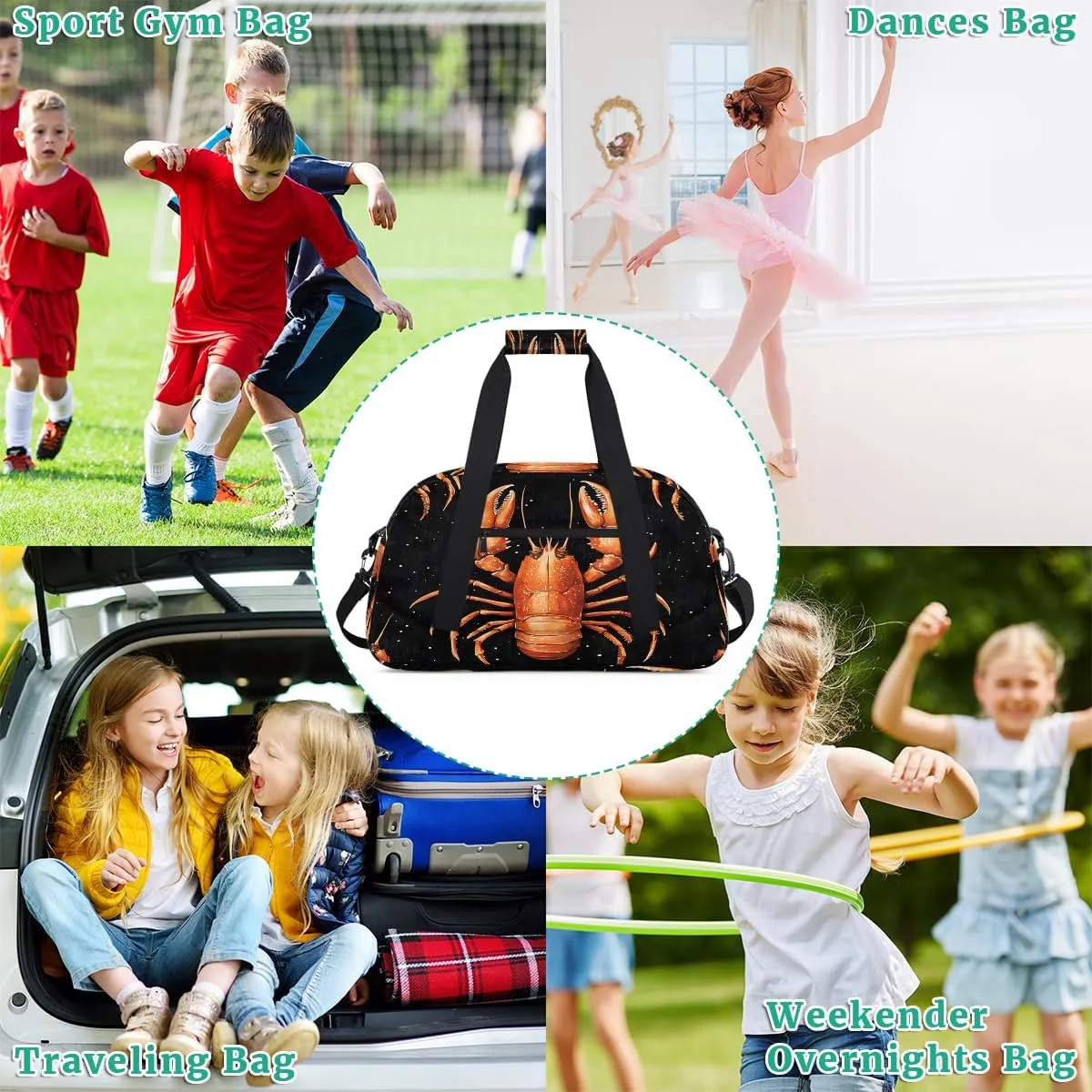 Red Crayfish Kids Overnighter Duffel Bags for Boys, Carry-On Size Sports Gym Bag with Front Zipper Pocket for School Practice or Overnight Travel Weekender Sleepover Tote Bag