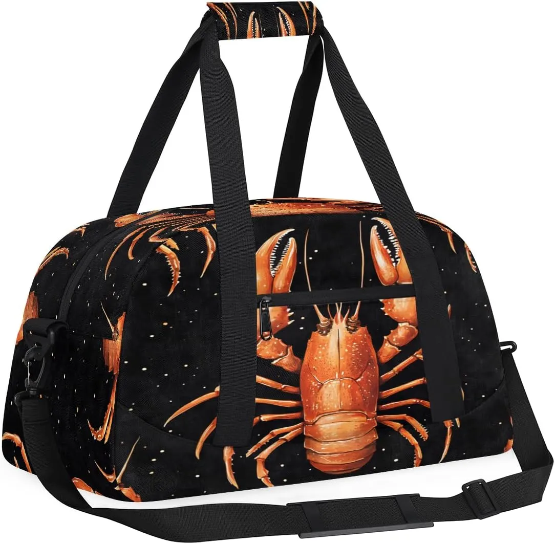 Red Crayfish Kids Overnighter Duffel Bags for Boys, Carry-On Size Sports Gym Bag with Front Zipper Pocket for School Practice or Overnight Travel Weekender Sleepover Tote Bag