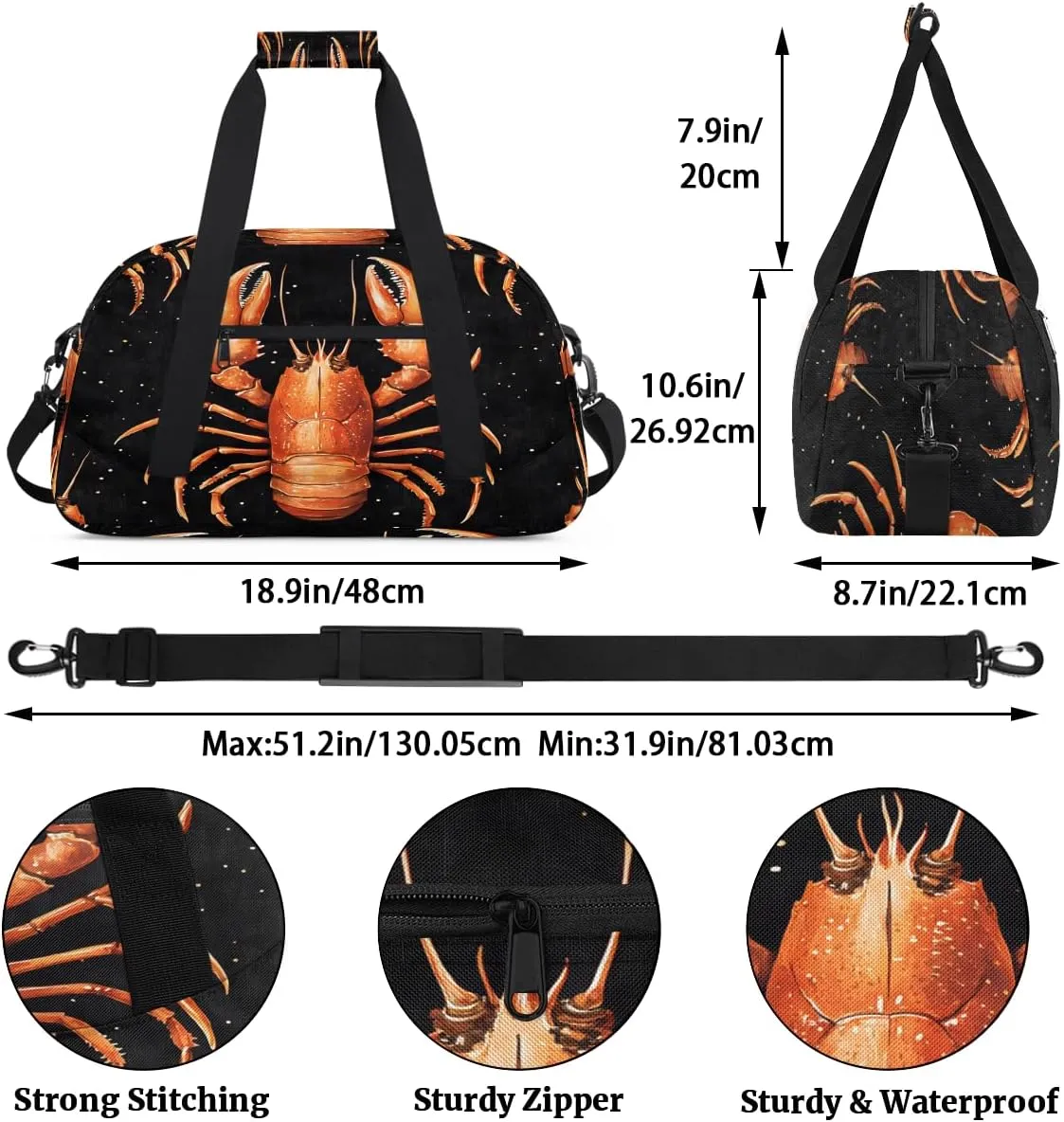 Red Crayfish Kids Overnighter Duffel Bags for Boys, Carry-On Size Sports Gym Bag with Front Zipper Pocket for School Practice or Overnight Travel Weekender Sleepover Tote Bag