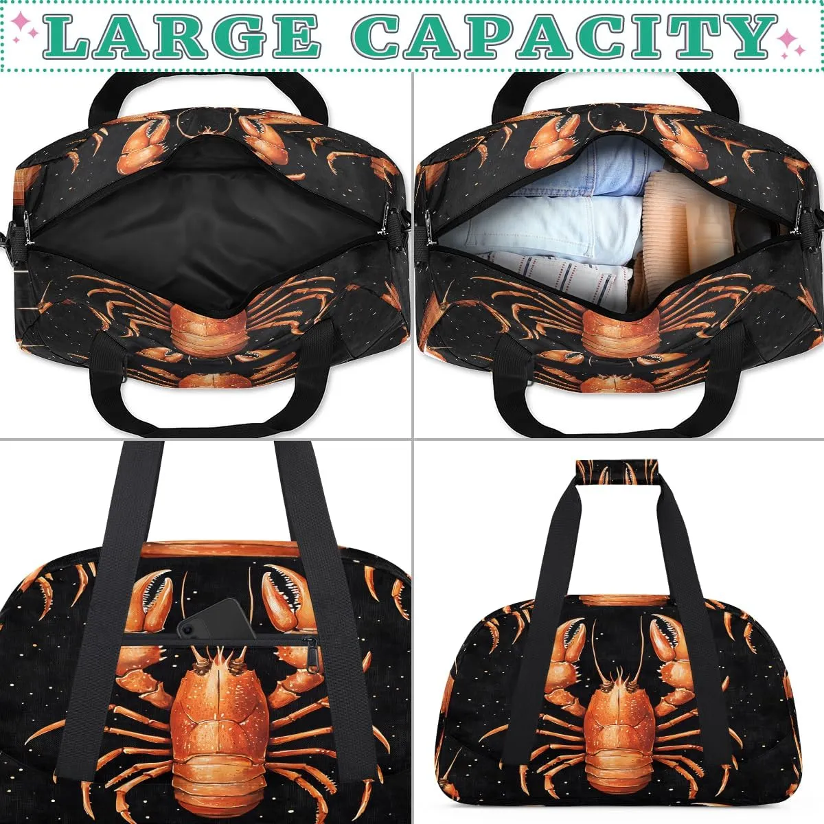 Red Crayfish Kids Overnighter Duffel Bags for Boys, Carry-On Size Sports Gym Bag with Front Zipper Pocket for School Practice or Overnight Travel Weekender Sleepover Tote Bag