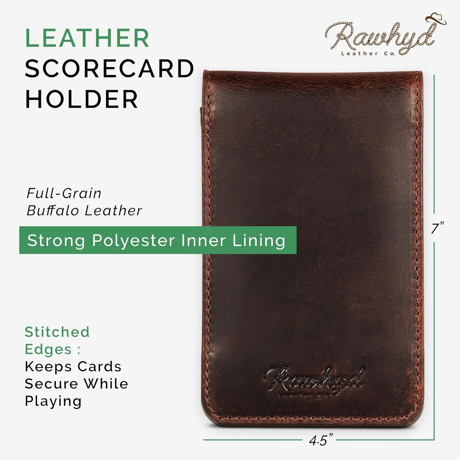 Refillable Golf Scorecard Holder–Full Grain Leather Golf Yardage Book Cover w/Golf Scorecard Book, Pencil Holder & Card Slot–Great Gift for Golfers-Unique Golf Gifts for Men & Women(Pen not included)