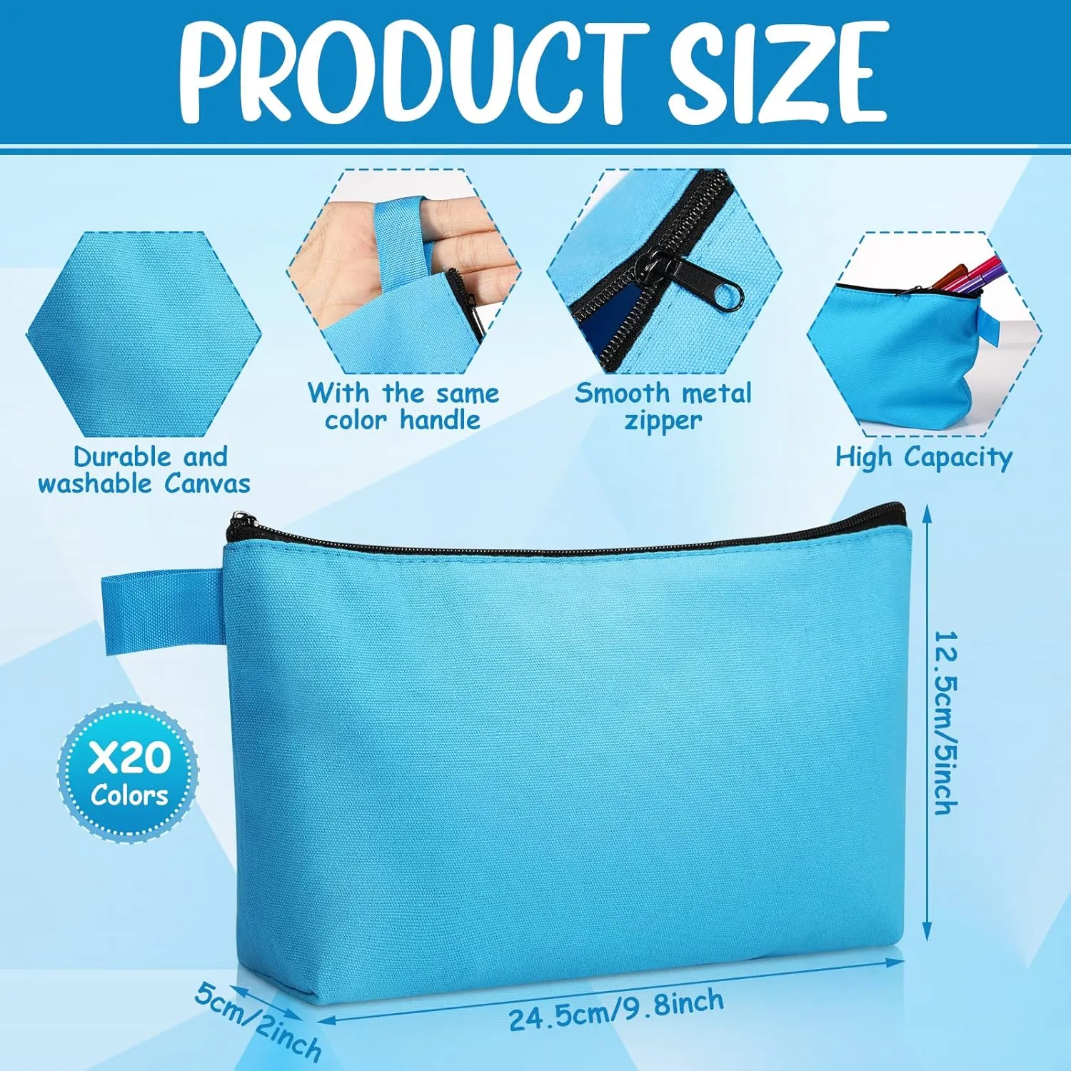 Reginary 40 Pcs Canvas Cosmetic Makeup Bags Bulk Portable Pencil Pouch with Zipper Travel Toiletry Organizer Colored Carrying Case, Operation Christmas Gifts Bulk Items(9.8 x 5 x 2 Inch)