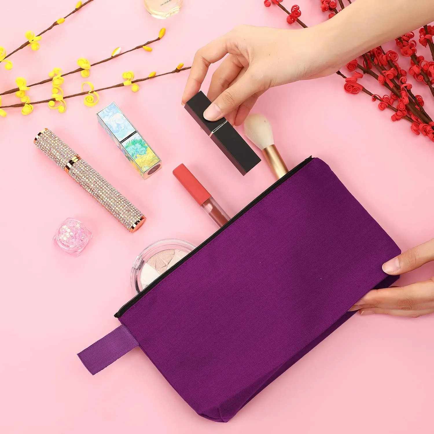 Reginary 60 Pieces Canvas Makeup Bags Bulk Cute Travel Cosmetic Pouch Multipurpose Blank Small Toiletry Bag DIY with Zipper for Travel Women Teens, 15 Colors(7.5 x 5 x 2 Inch)
