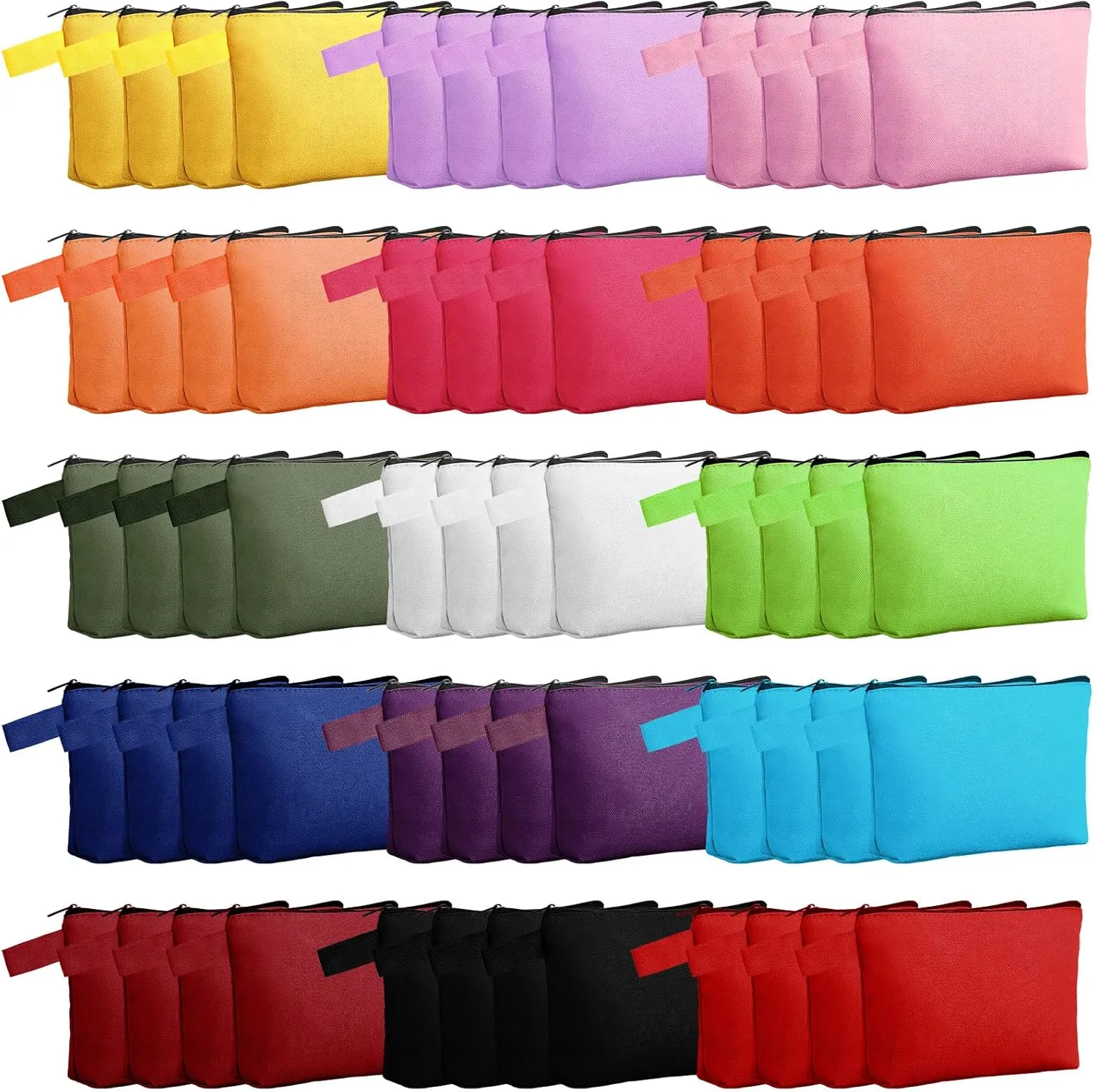 Reginary 60 Pieces Canvas Makeup Bags Bulk Cute Travel Cosmetic Pouch Multipurpose Blank Small Toiletry Bag DIY with Zipper for Travel Women Teens, 15 Colors(7.5 x 5 x 2 Inch)