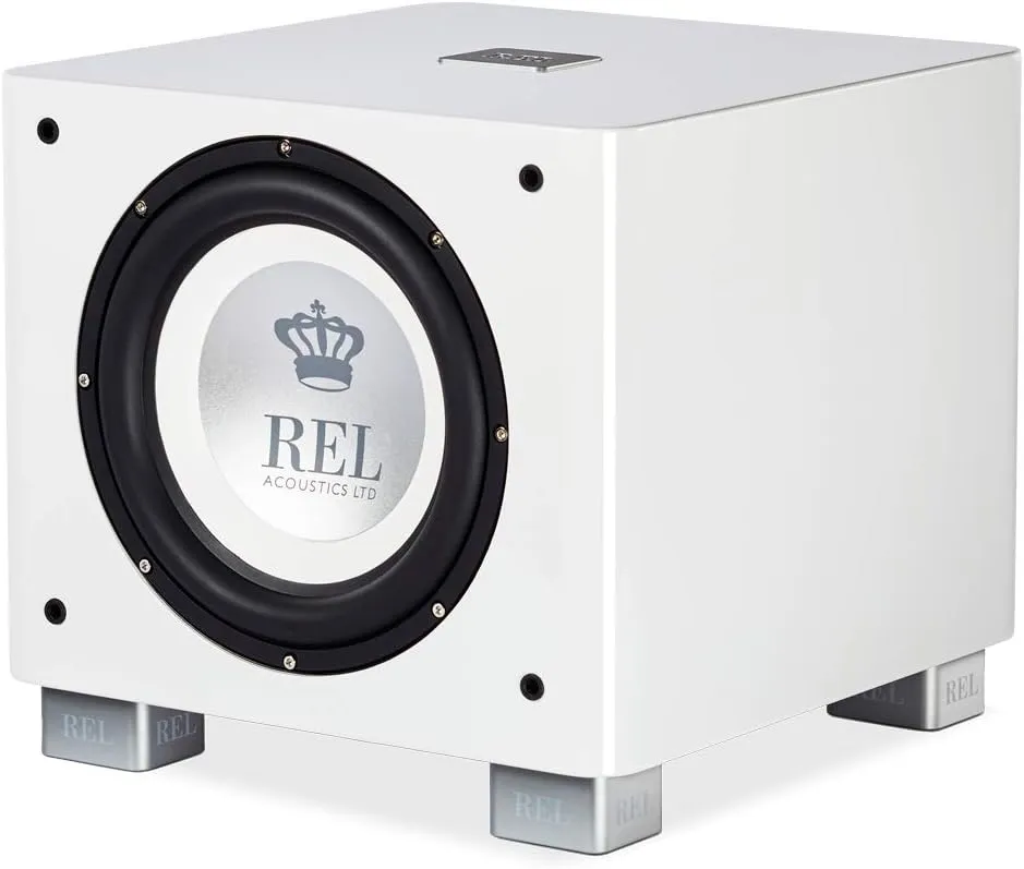 REL T/9x 10-Inch Powered Subwoofer – Sealed Design with Class AB Amplifier, RCA Inputs, and Deep Bass for HiFi Stereo Systems, Home Theater, and Surround Sound – High Gloss White Finish