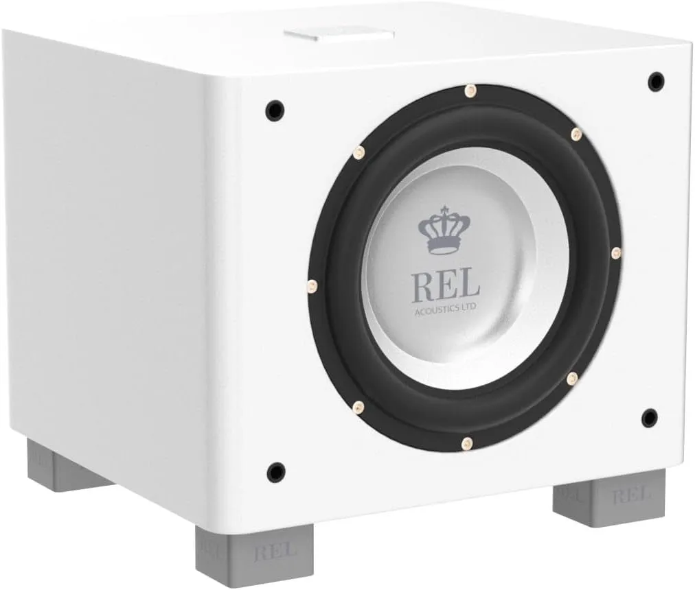 REL T/9x 10-Inch Powered Subwoofer – Sealed Design with Class AB Amplifier, RCA Inputs, and Deep Bass for HiFi Stereo Systems, Home Theater, and Surround Sound – High Gloss White Finish