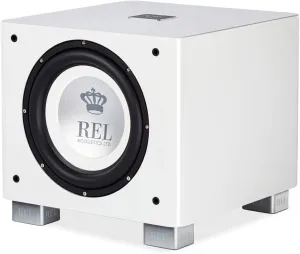 REL T/9x 10-Inch Powered Subwoofer – Sealed Design with Class AB Amplifier, RCA Inputs, and Deep Bass for HiFi Stereo Systems, Home Theater, and Surround Sound – High Gloss White Finish