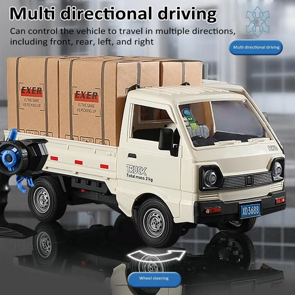 Remote Control Car RC Kei Truck,1:16 Scale RC Transporter Pickup Truck, 2.4GHz All Terrain RC Transport Cars with Spray & Light, 2 Batteries, Best Gifts Ideas for Kids Age 6 Year Old (Blue)