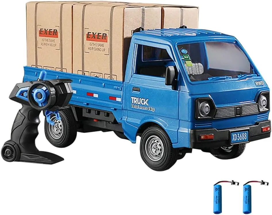 Remote Control Car RC Kei Truck,1:16 Scale RC Transporter Pickup Truck, 2.4GHz All Terrain RC Transport Cars with Spray & Light, 2 Batteries, Best Gifts Ideas for Kids Age 6 Year Old (Blue)
