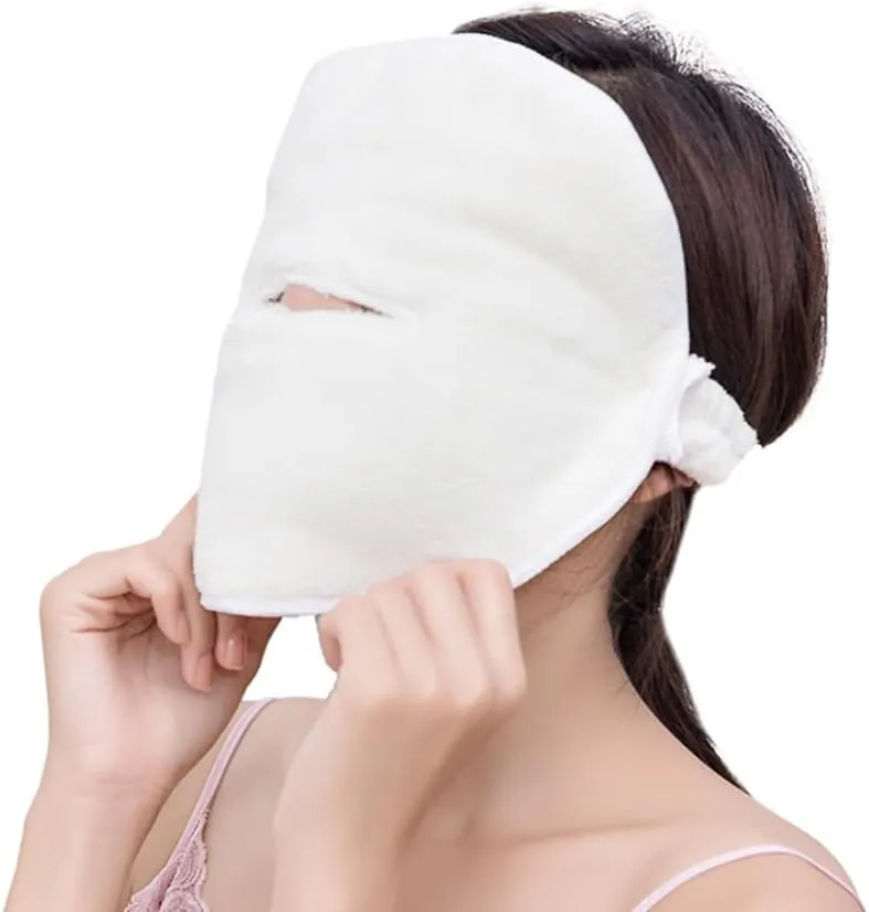 Reusable Face Steamer Towel Mask Cold Hot Compress Facial Moisturizing Anti Aging Towel Mask Skin Sauna Cleansing Pores Beauty Tool, 4pcs/Pack (One Hole with Rope)