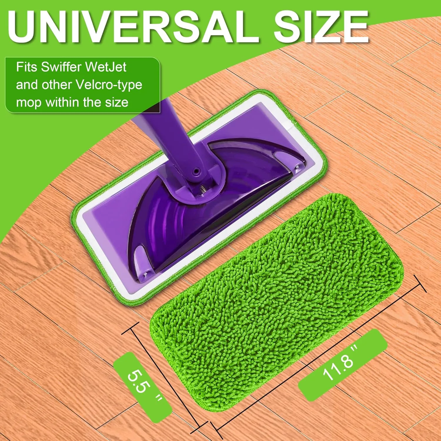 Reusable Mop Pads Compatible with Swiffer Wet Jet Mop, Wet Jet Pads Refills Microfiber Mop Pads Wet & Dry Use Mop Replacement Pad for Swiffer Wetjet Cleaning Supplies-6 Pack