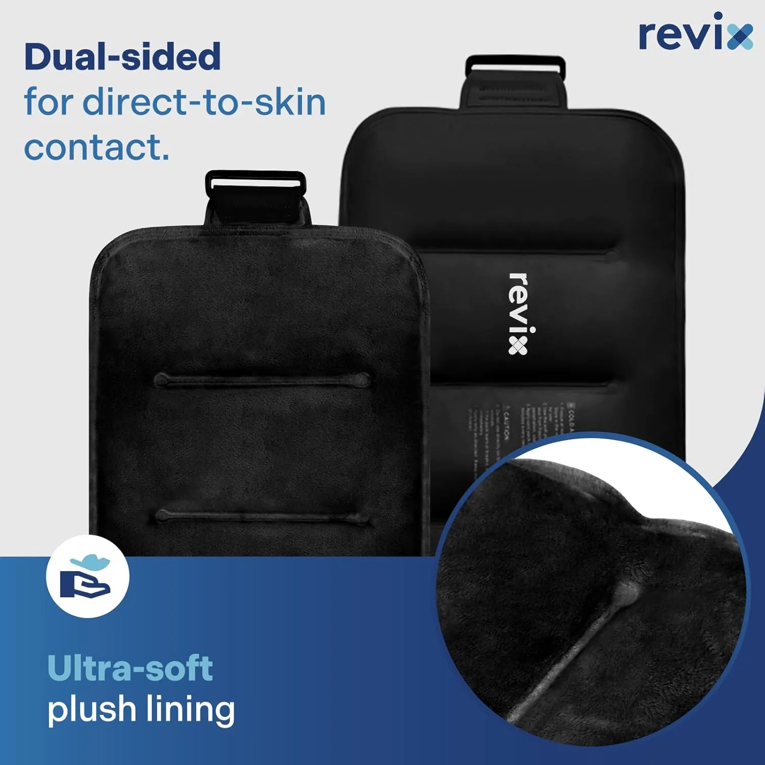 REVIX 16" × 9" Flexible Gel Ice Packs Reusable for Lower Back with Strap, Dual-Sided Soft Body Ice Wraps for Shoulder, Neck, Abdomen and Leg Relief, Black 2 Packs