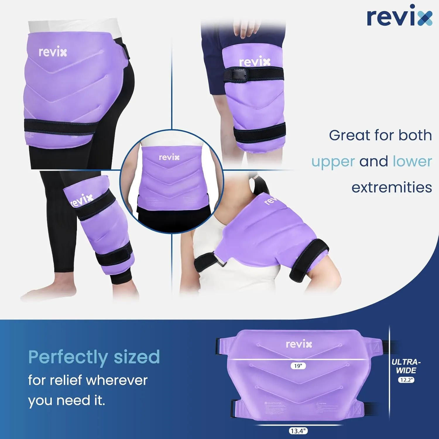 REVIX Extra Large Hip Ice Pack Wrap with Straps, Reusable Gel Ice Pack for Hip Replacement, Thigh, Shoulder & Back, Soft Lining Cold Compress Recovery Kit