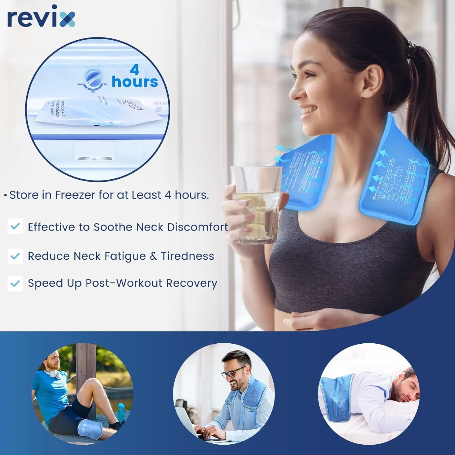 REVIX Neck Ice Pack Wrap – Reusable Hot Cold Gel Pack for Neck and Shoulder, Large Flexible Design with Soft Plush Lining, Cervical Gel Ice Wrap Ideal for Post-Workout Recovery, Fatigue & Relaxation