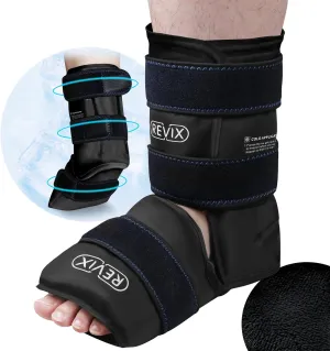 REVIX XL Ankle Ice Pack Wrap for Swelling and Cold Pack Foot Pain Relief, Heel Ice Pack for Injuries Reusable Gel, Ankle Ice Wrap for Plantar Fasciitis, Achilles Tendonitis, Sprained Ankles, Black