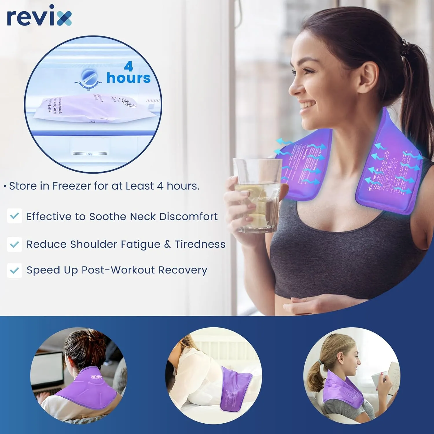 REVIX XL Ice Packs for Neck Discomfort Gel Cold Wraps for Relaxation, Hot Cold Compress for Neck and Shoulders, Ease Tiredness and Promote Post-Workout, Purple 2 Packs