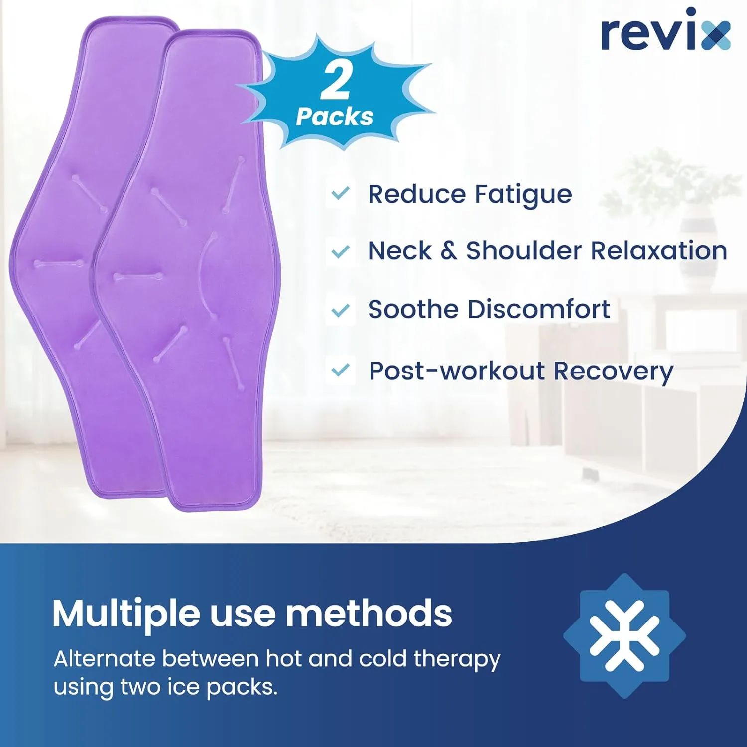 REVIX XL Ice Packs for Neck Discomfort Gel Cold Wraps for Relaxation, Hot Cold Compress for Neck and Shoulders, Ease Tiredness and Promote Post-Workout, Purple 2 Packs