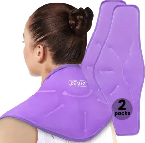 REVIX XL Ice Packs for Neck Discomfort Gel Cold Wraps for Relaxation, Hot Cold Compress for Neck and Shoulders, Ease Tiredness and Promote Post-Workout, Purple 2 Packs