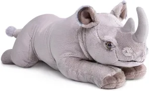Rhino Plush, Realistic Sleeping Stuffed Animal 19in, Lifelike Standing Rhinoceros Weigted Toys, Simulation Soft Crawling Zoo Unique Plushie Toys Model Dolls for Kids, White