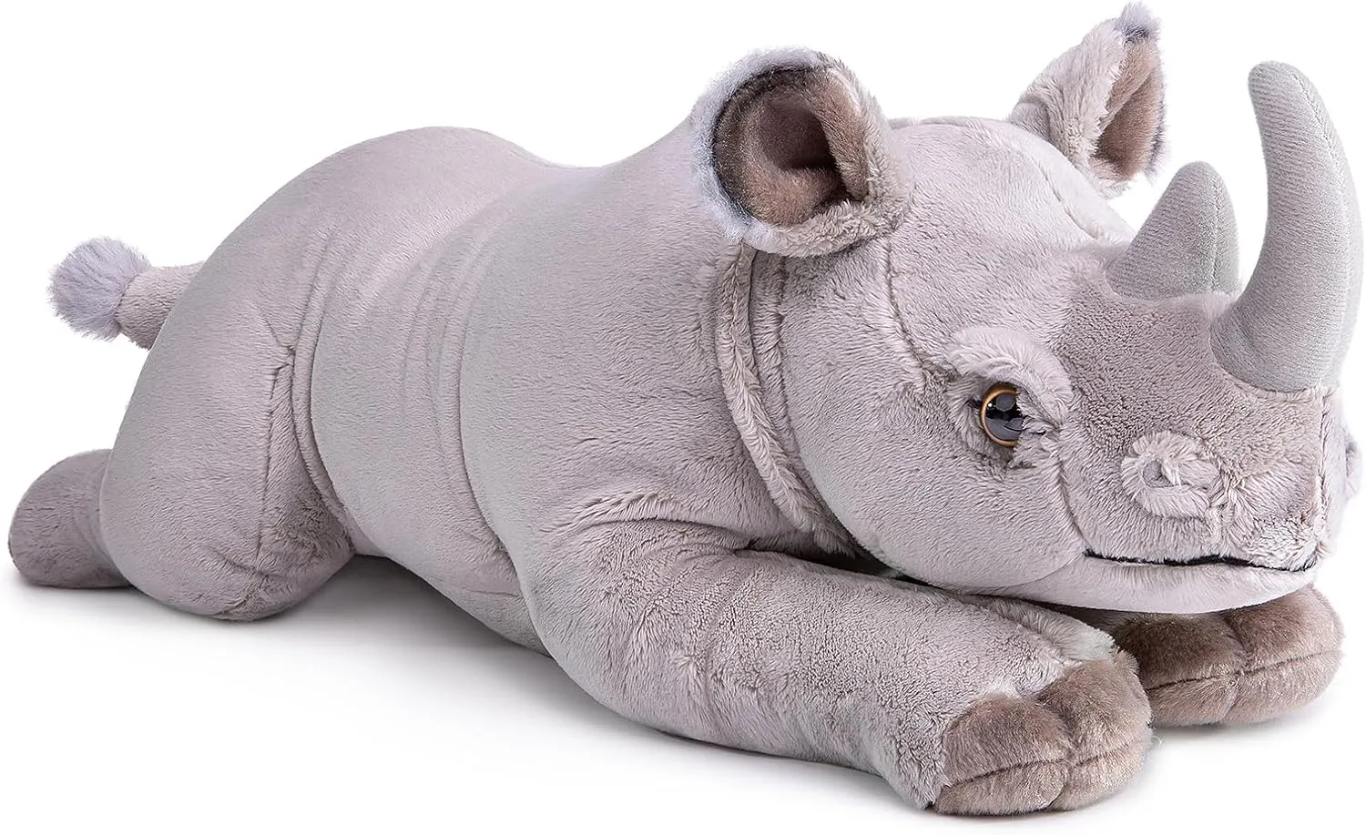 Rhino Plush, Realistic Sleeping Stuffed Animal 19in, Lifelike Standing Rhinoceros Weigted Toys, Simulation Soft Crawling Zoo Unique Plushie Toys Model Dolls for Kids, White