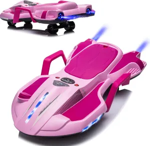 Ride on Car Ages 6 & Up with 24V 200W Motor,Side Handlebars for Steering,LED Light Up Electric Drift Kart,Water Mist Spray & Music Mode,Portable Design (Pink)