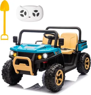 Ride On Truck with Electric Dump Bed, 24V 2-Seater Ride On Construction Truck with 600W Powerful Motors EVA Tire, Kids Ride On Toy Car w/Remote Control, Blue
