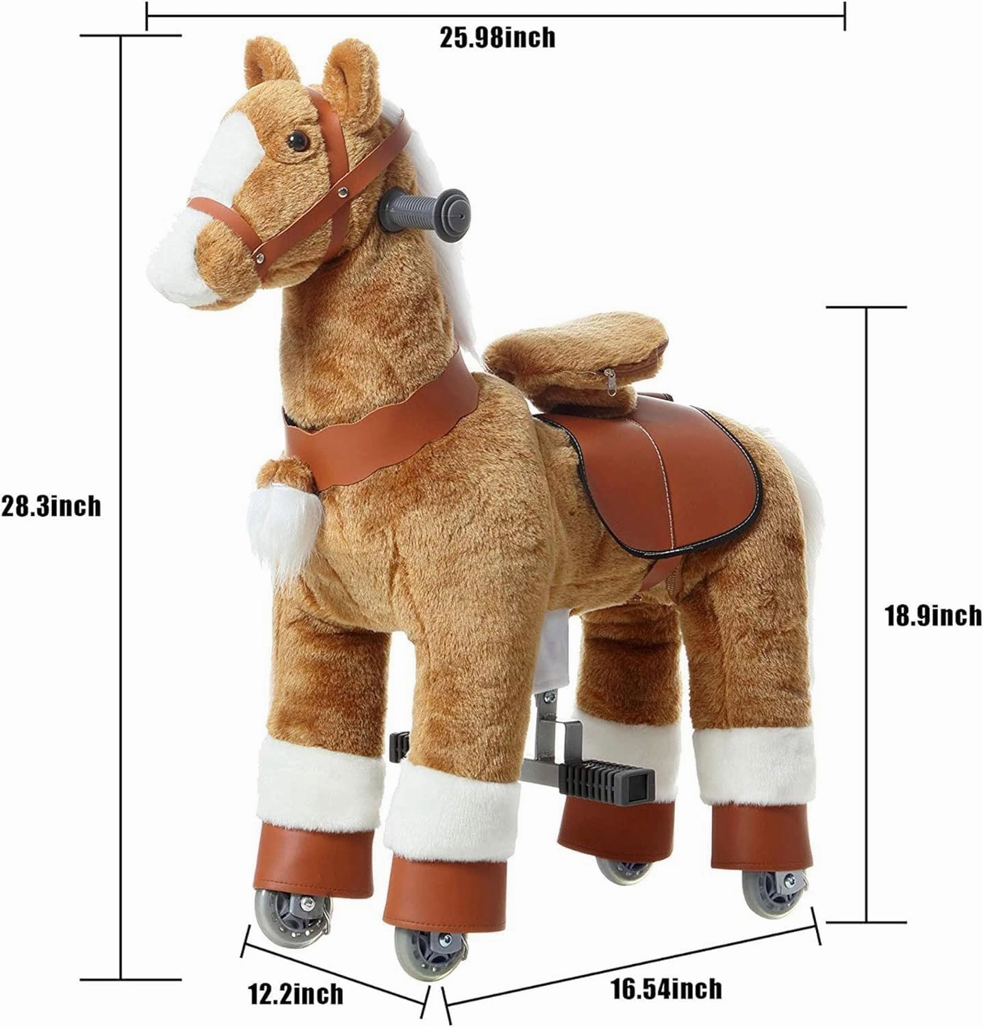 Ride on Horse Toys, Kids Riding Horse Toys Ride on Toys for 3-6 Years Old, Premium Plush Animals Toys Walking Horse with Wheels (Brown, 25.9" L x 12.2" W x 28.3" H)