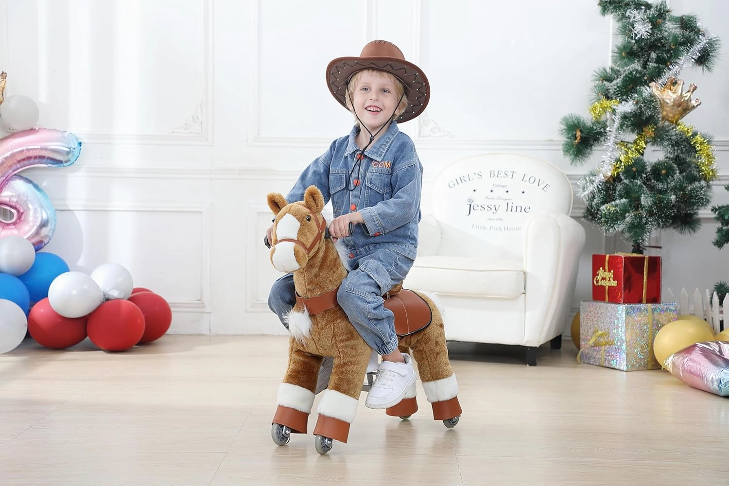 Ride on Horse Toys, Kids Riding Horse Toys Ride on Toys for 3-6 Years Old, Premium Plush Animals Toys Walking Horse with Wheels (Brown, 25.9" L x 12.2" W x 28.3" H)
