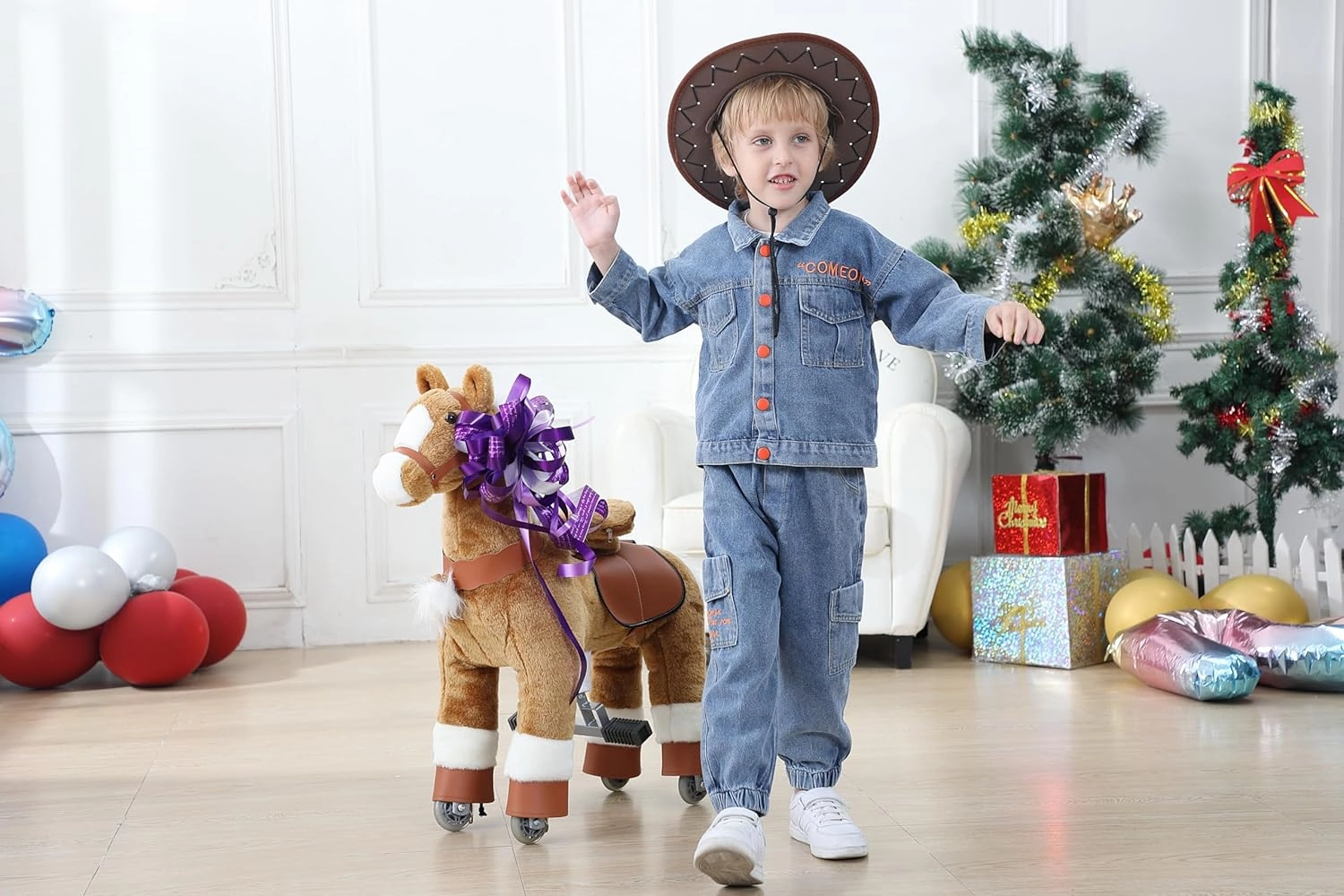 Ride on Horse Toys, Kids Riding Horse Toys Ride on Toys for 3-6 Years Old, Premium Plush Animals Toys Walking Horse with Wheels (Brown, 25.9" L x 12.2" W x 28.3" H)