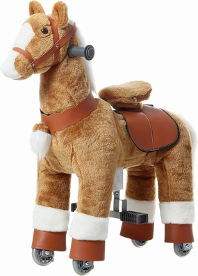 Ride on Horse Toys, Kids Riding Horse Toys Ride on Toys for 3-6 Years Old, Premium Plush Animals Toys Walking Horse with Wheels (Brown, 25.9" L x 12.2" W x 28.3" H)