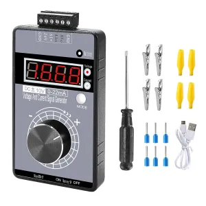 Riiai DC 0-10V 0/4-20mA Current Voltage Signal Generator, Built-in Battery Power Supply Interface Analog Simulator, Adjustable 4-Digit Display, for PLC, Panel Debugging, Device Testing