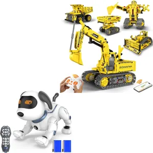 Robot Building Kits, 5-in-1 Stem Toys for Boys Age 8-14, APP & Remote Control Excavator Kids Construction Toys,Robot Dog Toys for Kids, Remote Control Stunt Programmable Robot Puppy Toy