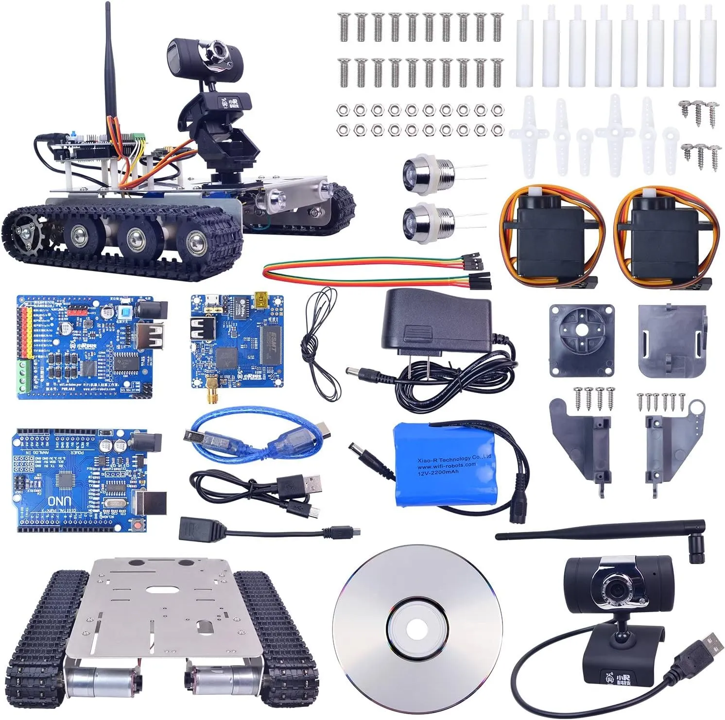 Robot car kit for UNO R3 Project - Hd Camera - Tank Chassis Programmable DIY Robotics for Adults Controlled by iOS/Android PC (UNO GFS)