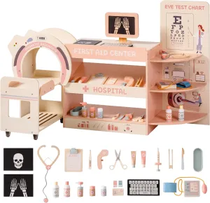 ROBUD Wooden Kids Doctor Kit, Kid Doctor Play Set, Pretend Play Doctor Toys, Medical Center Kit for Toddlers with 23 Fun Accessories, X-Rays, Stethoscope, Ideal Gift for Kids