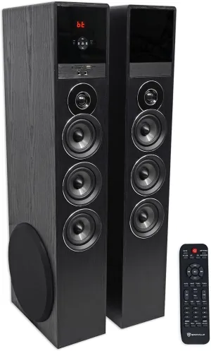 Rockville TM150B Powered Home Theater Tower Speaker System, Black, 1000W, 10" Subwoofers, Bluetooth, USB/SD Playback, FM Radio, Remote Control, Karaoke Ready, Perfect for Home Entertainment