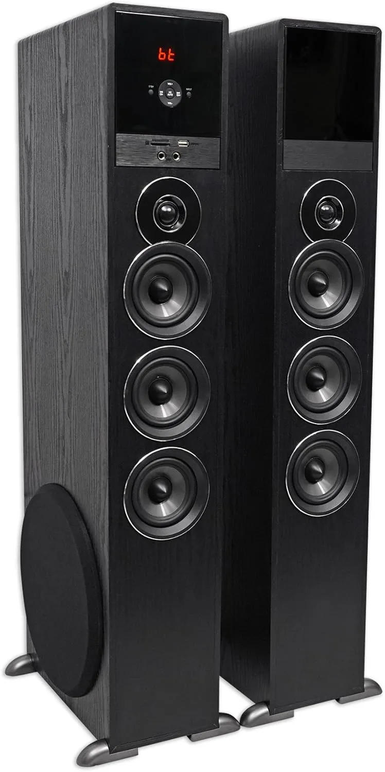 Rockville TM150B Powered Home Theater Tower Speaker System, Black, 1000W, 10" Subwoofers, Bluetooth, USB/SD Playback, FM Radio, Remote Control, Karaoke Ready, Perfect for Home Entertainment