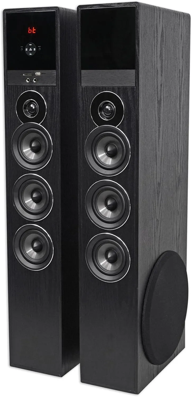 Rockville TM150B Powered Home Theater Tower Speaker System, Black, 1000W, 10" Subwoofers, Bluetooth, USB/SD Playback, FM Radio, Remote Control, Karaoke Ready, Perfect for Home Entertainment