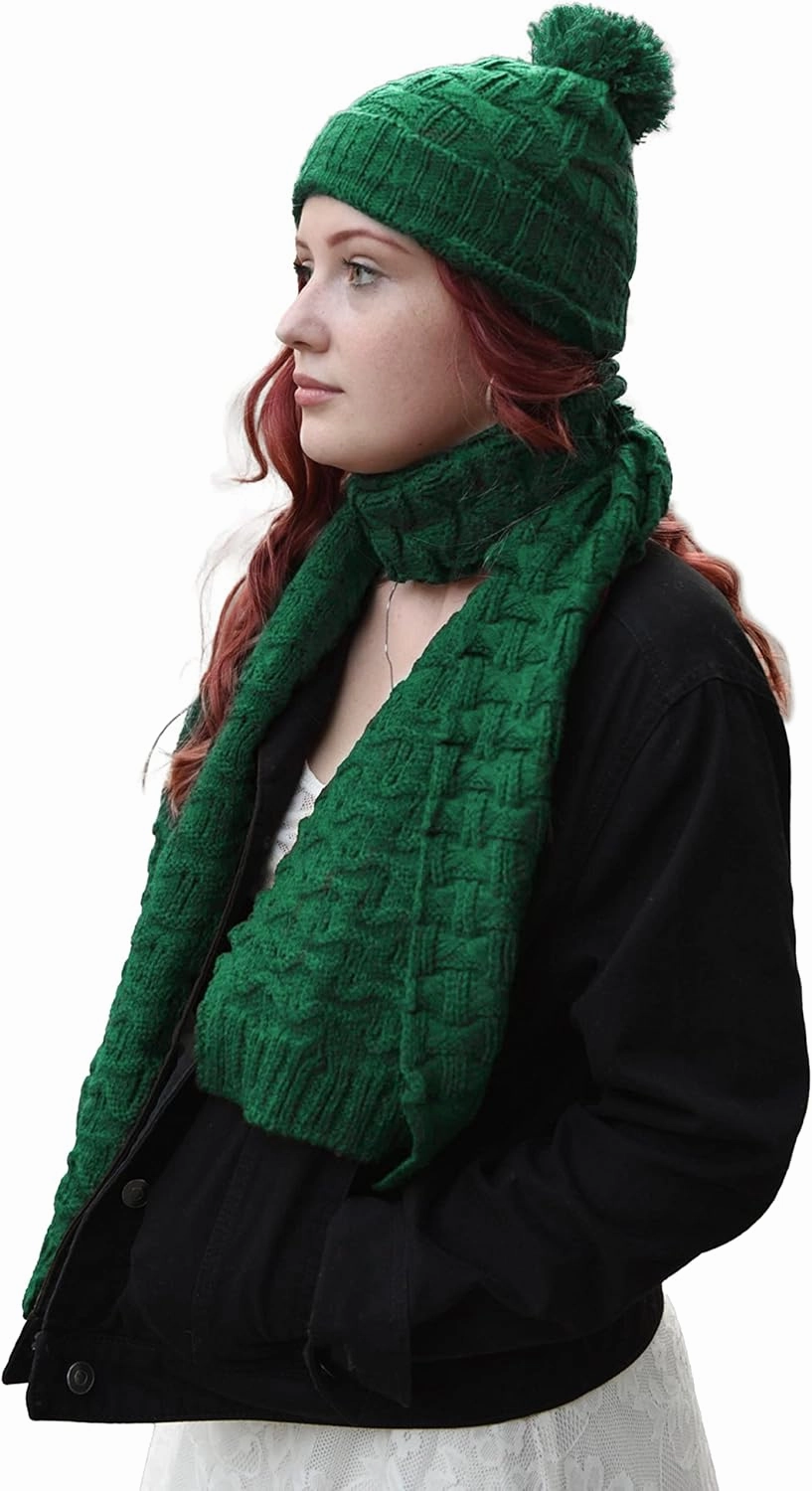 Roll Up Women Girls Cute Fashion Winter Cozy Warm Knitted Beanie Skullies Hat Ski Cap & Scarf Scarves Set