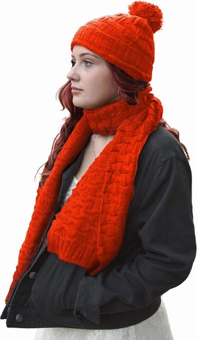 Roll Up Women Girls Cute Fashion Winter Cozy Warm Knitted Beanie Skullies Hat Ski Cap & Scarf Scarves Set